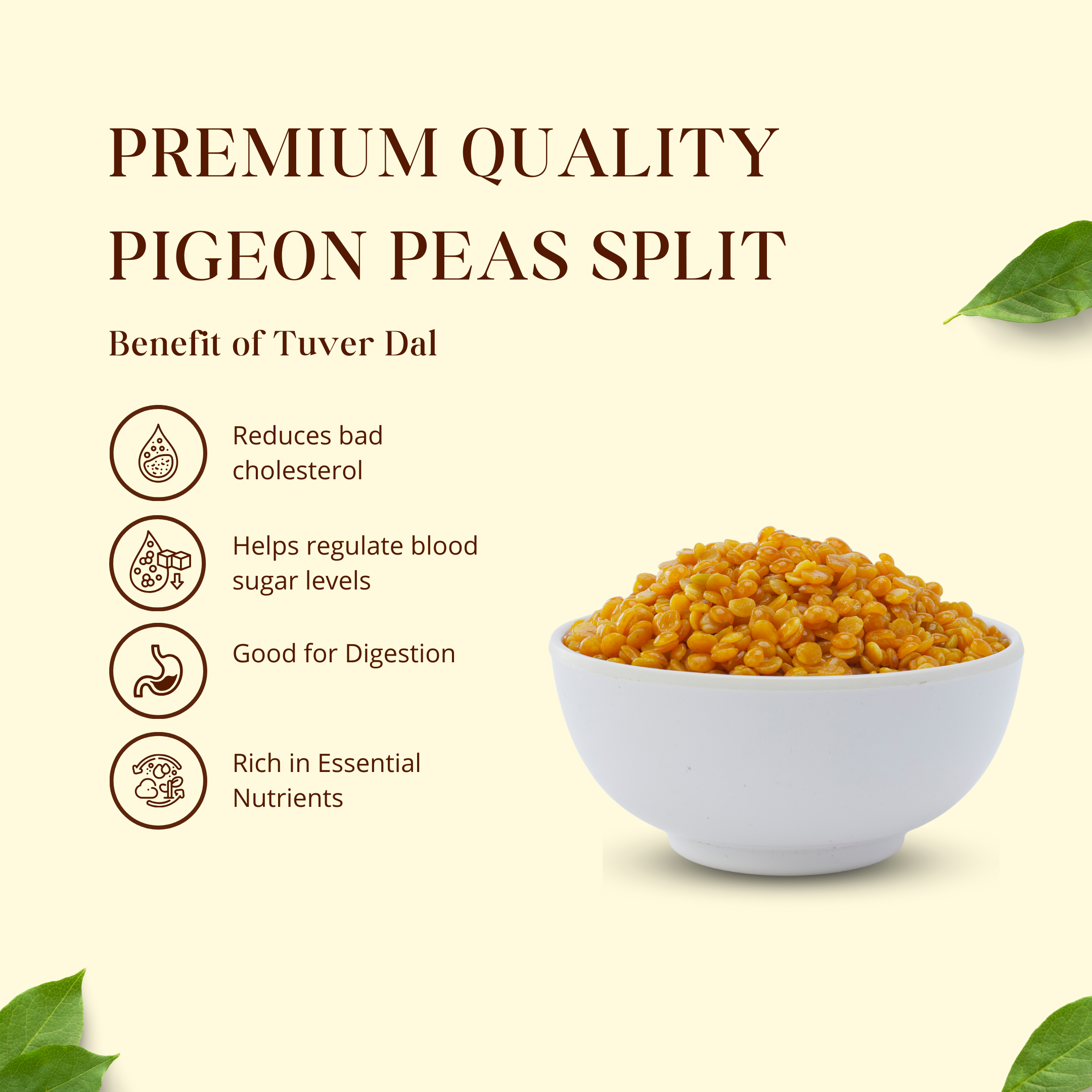 तुवर दाल (तूर दाल) - भगवत प्रसादम द्वारा विभाजित प्रीमियम गुणवत्ता वाली अरहर दाल