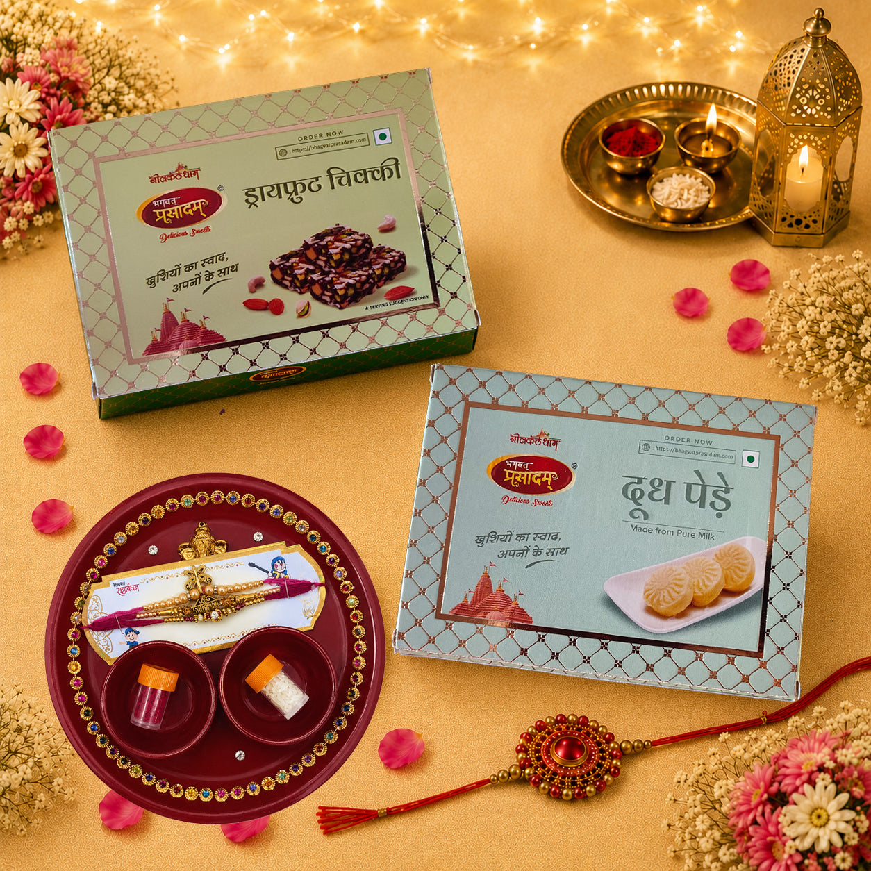 Rakhi Gift Hamper with Premium Dry Fruits Chikki & Penda for Brother