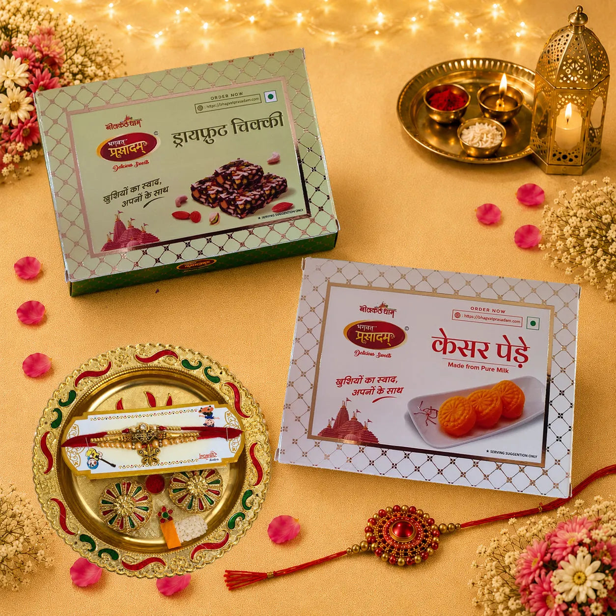 Premium Rakhi Gift Hamper for Brother & Sister | Dry Fruit Chikki & Kesar Penda