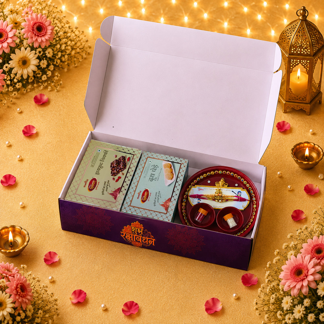 Rakhi Gift Hamper with Premium Dry Fruits Chikki & Penda for Brother
