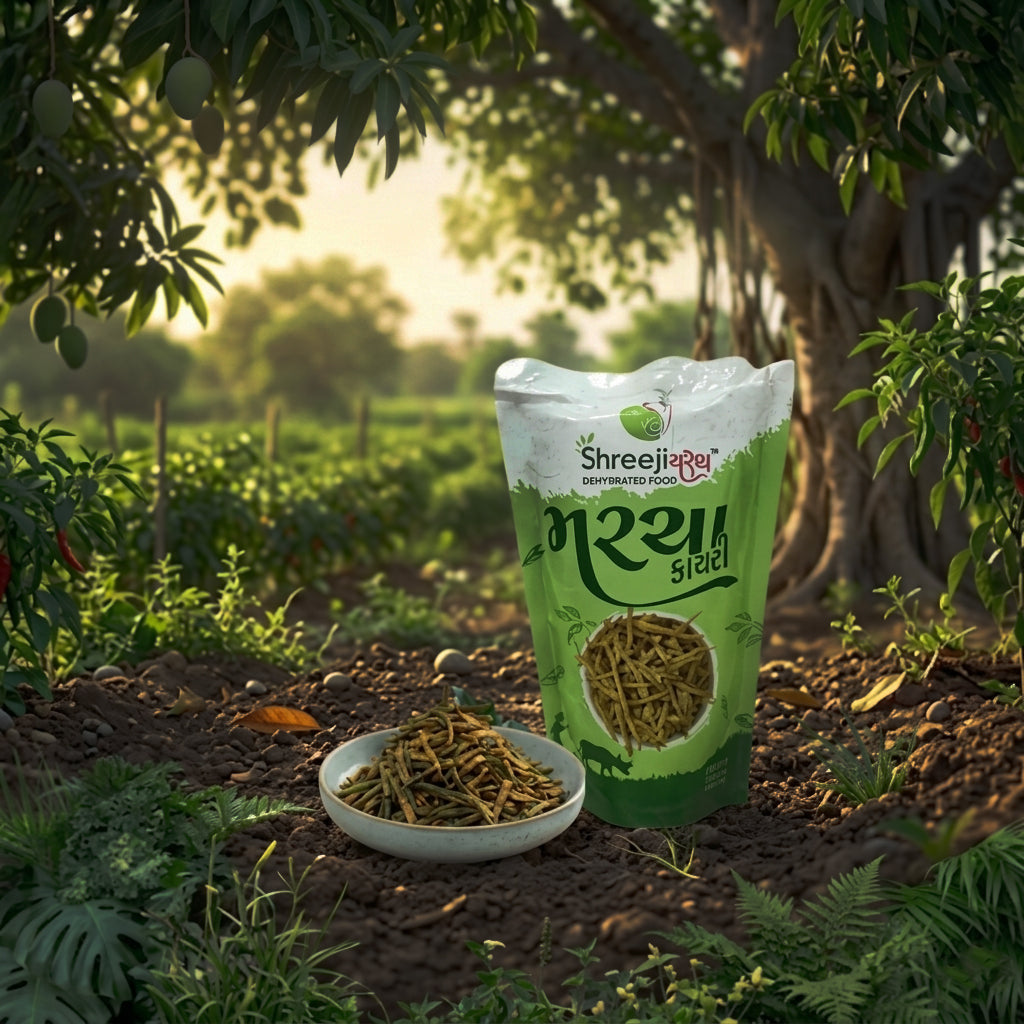 Marcha Kachri (Dried Green Chilli Sticks) Traditional Gujarati Snack - front pack image