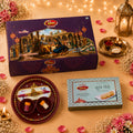 Festive Red Rakhi Thali with 3 Designer Rakhis & Doodh peda box