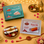 Family Rakhi Celebration Hamper | Kaju Katli & Kesar Penda | 3 Designer Rakhis